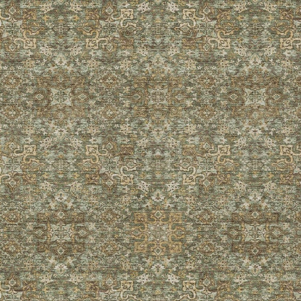 3' X 5' Olive Green And Ivory Oriental Washable Indoor Outdoor Area Rug — view 6