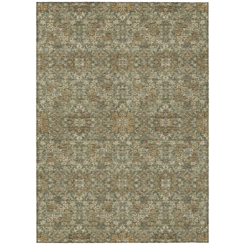 5' X 8' Olive Green And Ivory Oriental Washable Indoor Outdoor Area Rug — view 1