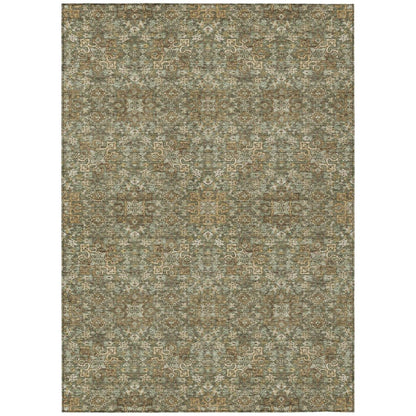 5' X 8' Olive Green And Ivory Oriental Washable Indoor Outdoor Area Rug HomeRoots