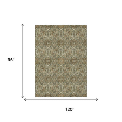 8' X 10' Olive Green And Ivory Oriental Washable Indoor Outdoor Area Rug HomeRoots