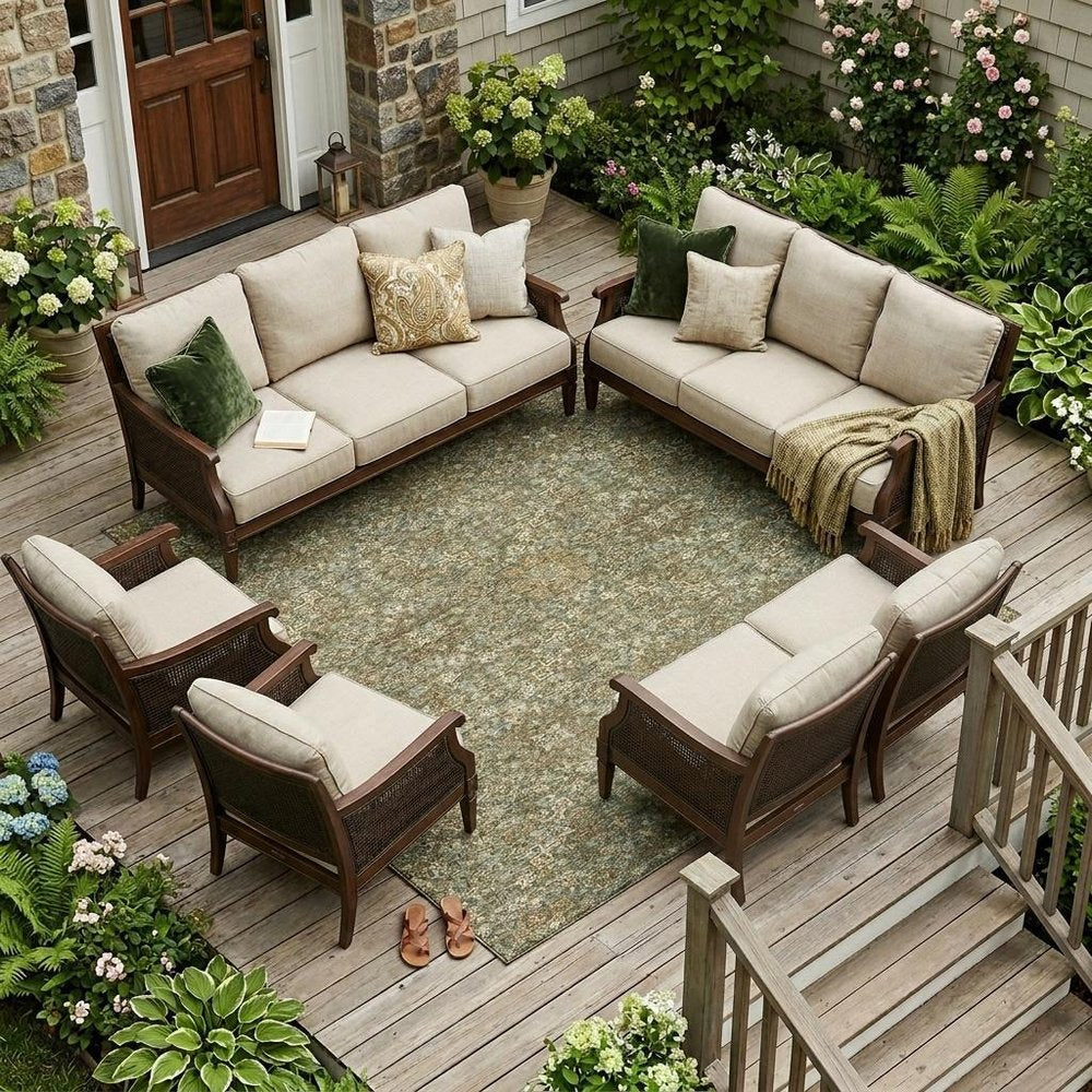 8' X 10' Olive Green And Ivory Oriental Washable Indoor Outdoor Area Rug — view 5