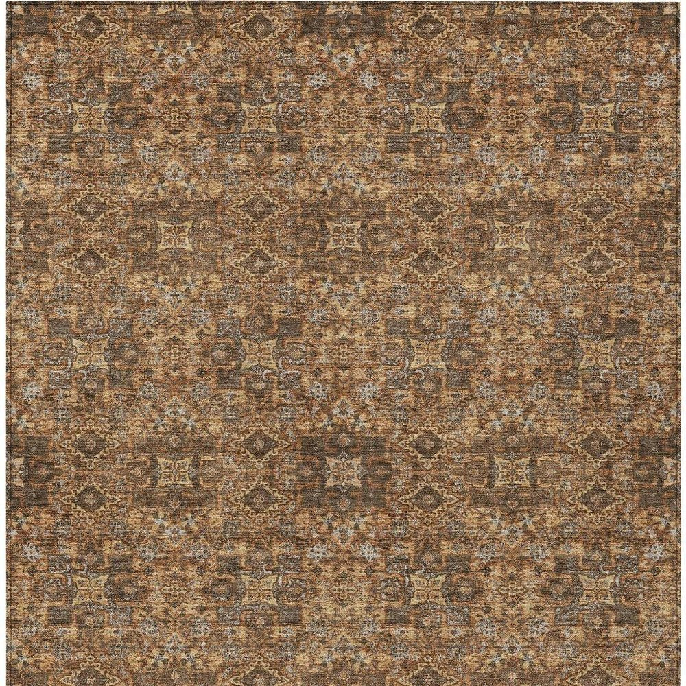 3' X 5' Orange And Linen Oriental Washable Indoor Outdoor Area Rug — view 7