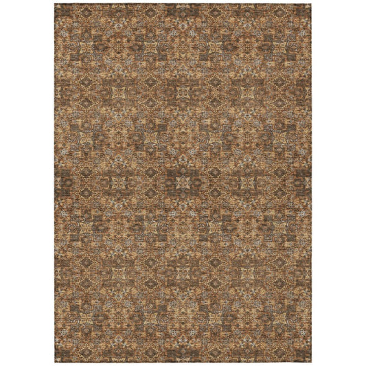 3' X 5' Orange And Linen Oriental Washable Indoor Outdoor Area Rug