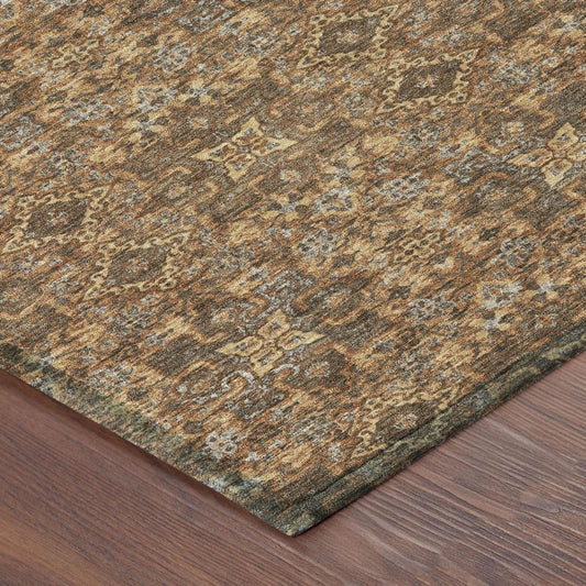 3' X 5' Orange And Linen Oriental Washable Indoor Outdoor Area Rug
