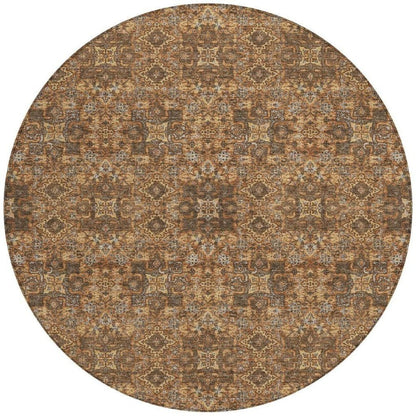 8' Orange And Linen Round Oriental Washable Indoor Outdoor Area Rug HomeRoots