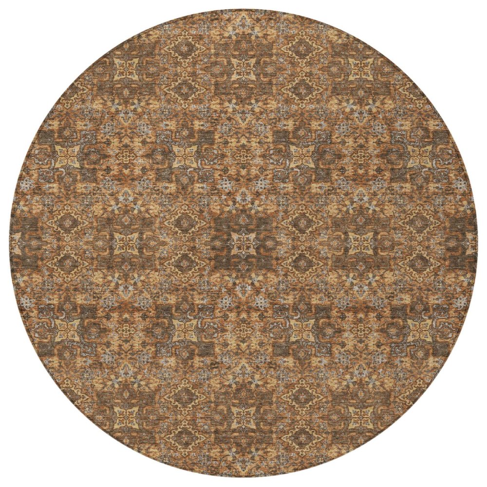 8' Orange And Linen Round Oriental Washable Indoor Outdoor Area Rug HomeRoots