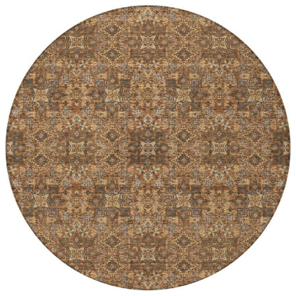 8' Orange And Linen Round Oriental Washable Indoor Outdoor Area Rug HomeRoots
