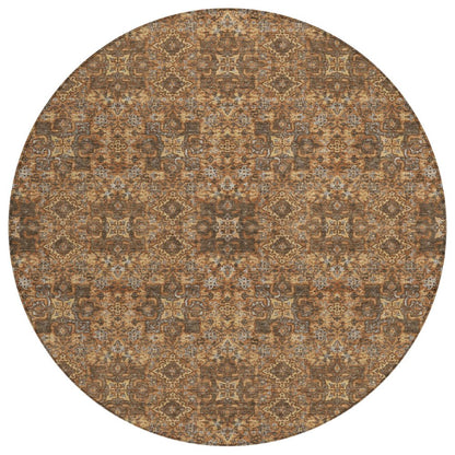 8' Orange And Linen Round Oriental Washable Indoor Outdoor Area Rug HomeRoots