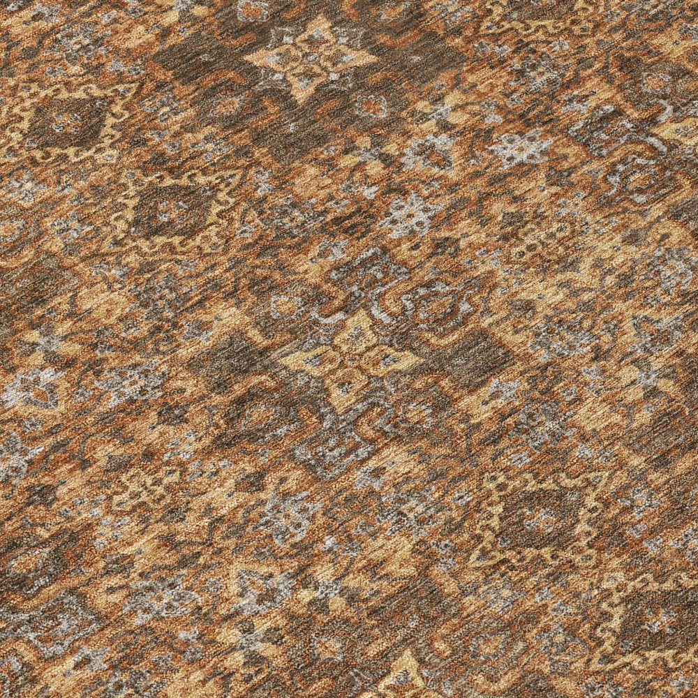 8' Orange And Linen Round Oriental Washable Indoor Outdoor Area Rug — view 10
