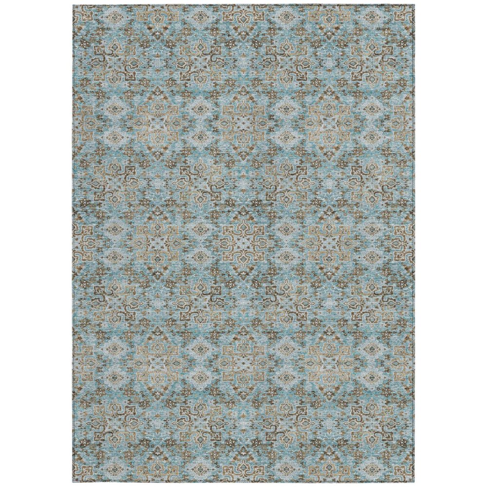 3' X 5' Teal Blue And Blue Oriental Washable Indoor Outdoor Area Rug