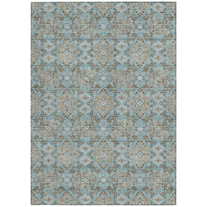 3' X 5' Teal Blue And Blue Oriental Washable Indoor Outdoor Area Rug