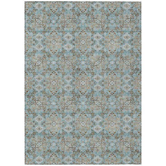 3' X 5' Teal Blue And Blue Oriental Washable Indoor Outdoor Area Rug