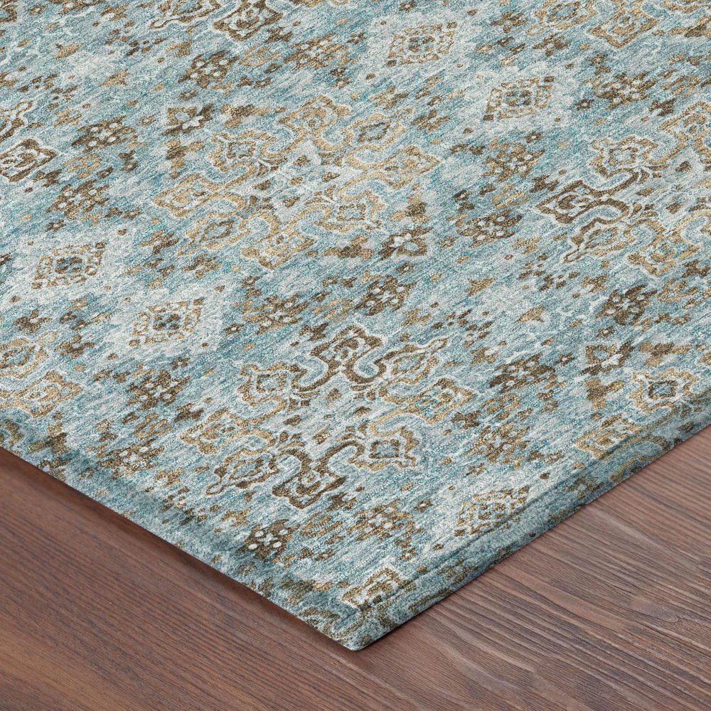 3' X 5' Teal Blue And Blue Oriental Washable Indoor Outdoor Area Rug HomeRoots