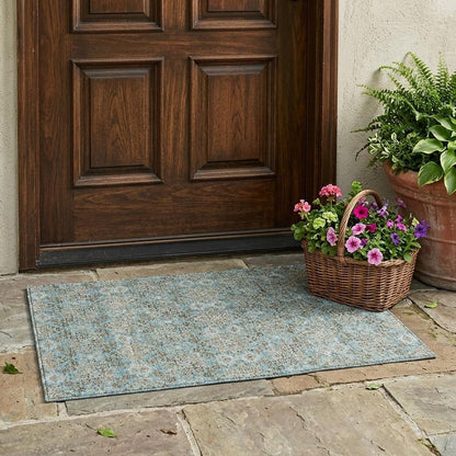 3' X 5' Teal Blue And Blue Oriental Washable Indoor Outdoor Area Rug HomeRoots