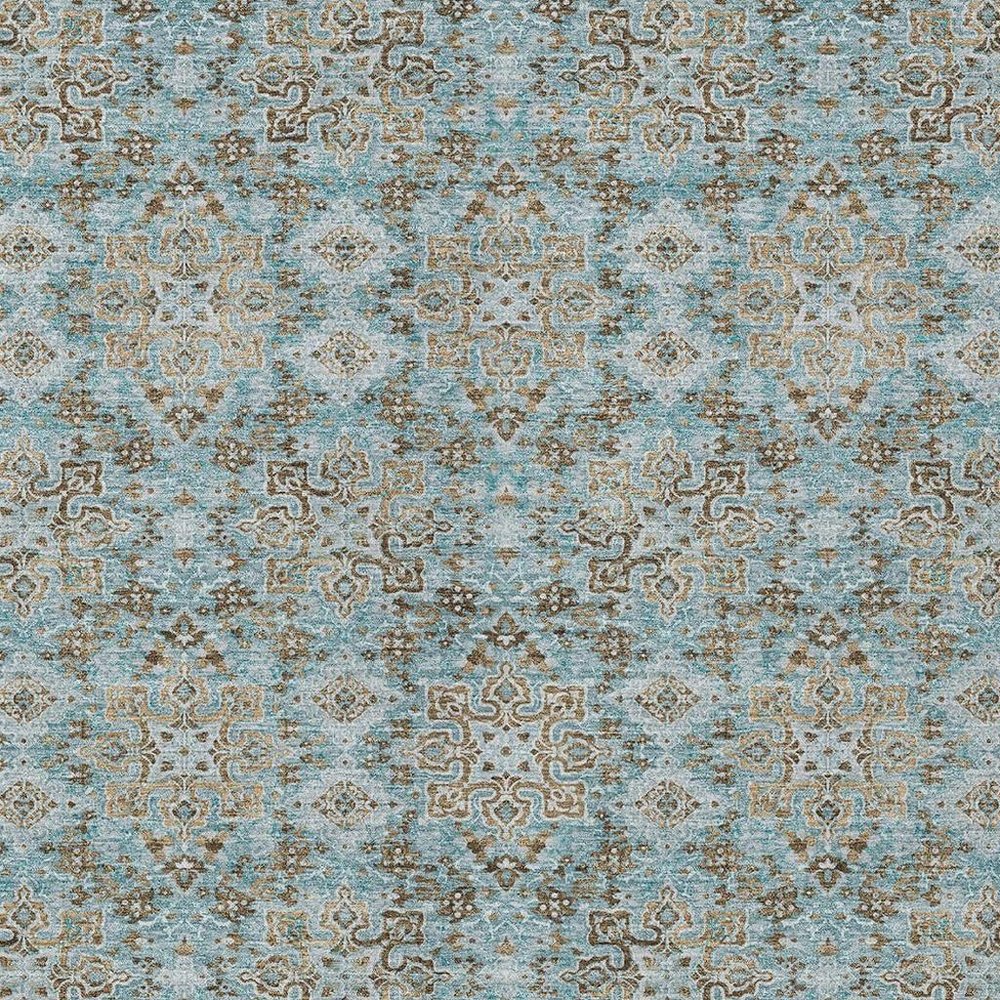 5' X 8' Teal Blue And Blue Oriental Washable Indoor Outdoor Area Rug — view 6