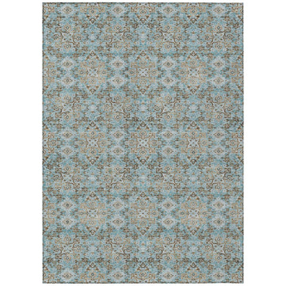 9' X 12' Teal Blue And Blue Oriental Washable Indoor Outdoor Area Rug HomeRoots