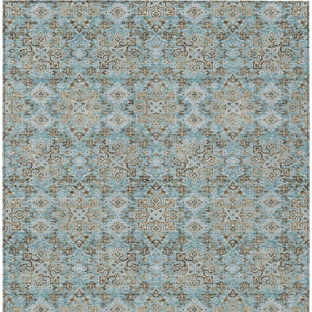 10' X 14' Teal Blue And Blue Oriental Washable Indoor Outdoor Area Rug — view 7