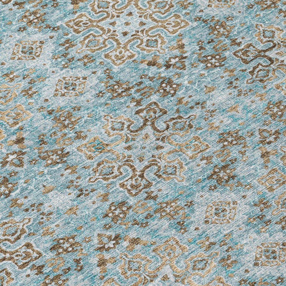 10' X 14' Teal Blue And Blue Oriental Washable Indoor Outdoor Area Rug — view 3