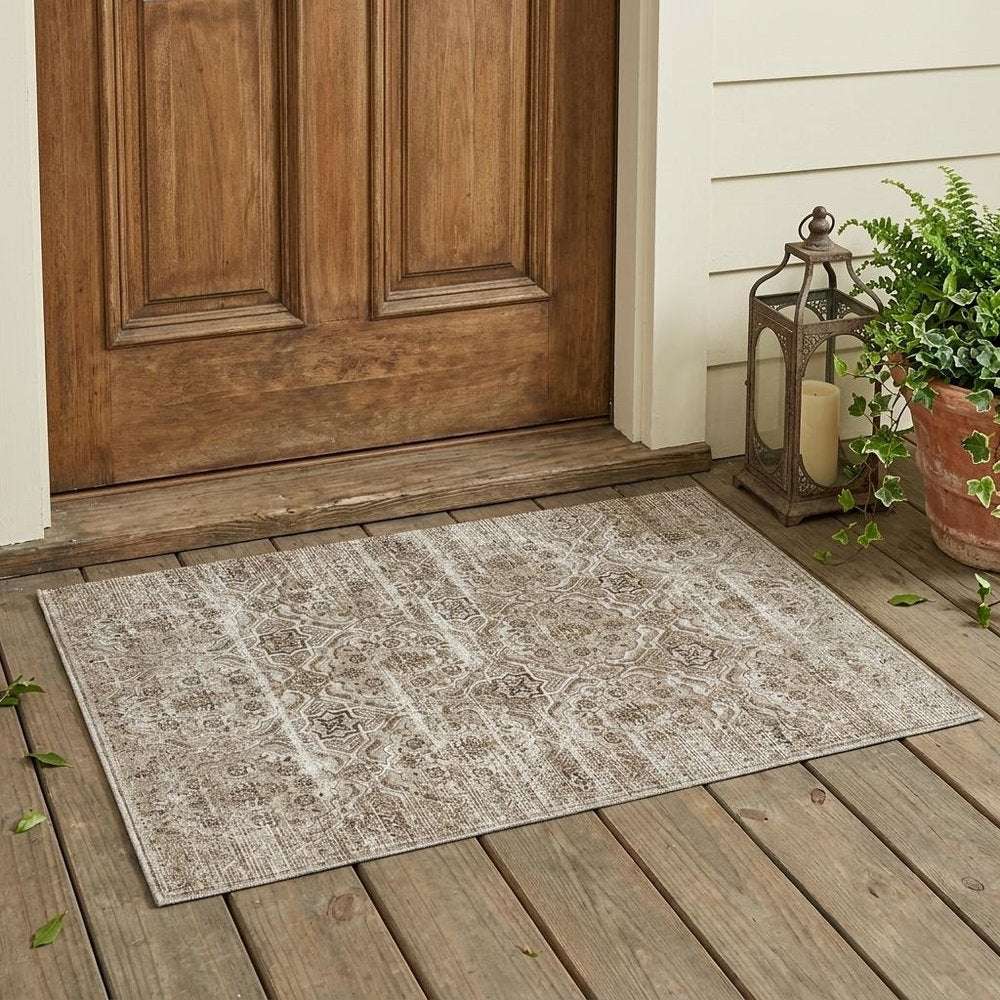 3' X 5' Beige And Brown Floral Washable Indoor Outdoor Area Rug HomeRoots