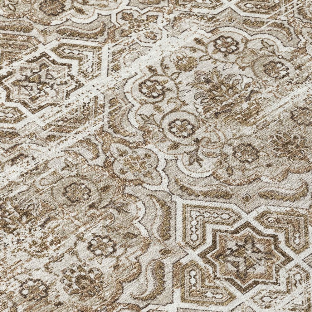 3' X 5' Beige And Brown Floral Washable Indoor Outdoor Area Rug HomeRoots