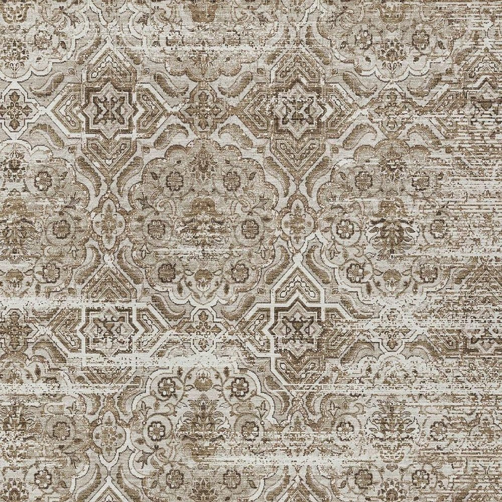 3' X 5' Beige And Brown Floral Washable Indoor Outdoor Area Rug — view 6