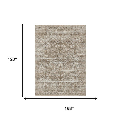 10' X 14' Beige And Brown Floral Washable Indoor Outdoor Area Rug HomeRoots
