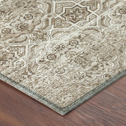 10' X 14' Beige And Brown Floral Washable Indoor Outdoor Area Rug HomeRoots