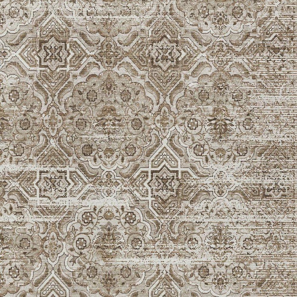10' X 14' Beige And Brown Floral Washable Indoor Outdoor Area Rug HomeRoots