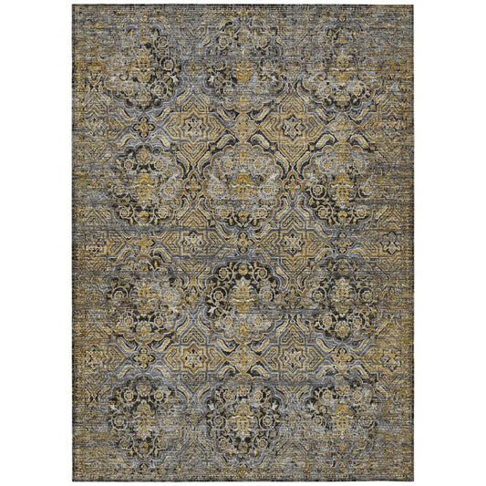 3' X 5' Black And Coffee Floral Washable Indoor Outdoor Area Rug