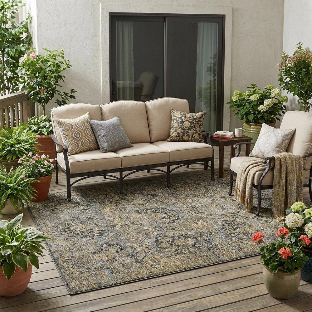 5' X 8' Black And Coffee Floral Washable Indoor Outdoor Area Rug HomeRoots