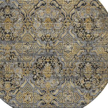 8' Black And Coffee Round Floral Washable Indoor Outdoor Area Rug HomeRoots