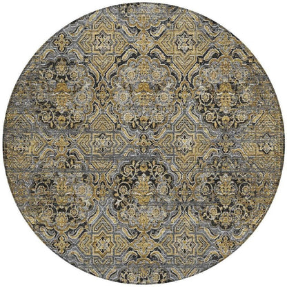 8' Black And Coffee Round Floral Washable Indoor Outdoor Area Rug HomeRoots