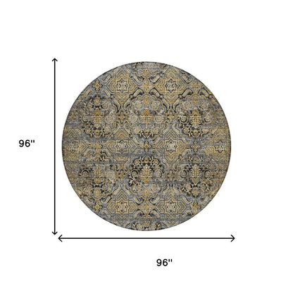 8' Black And Coffee Round Floral Washable Indoor Outdoor Area Rug HomeRoots