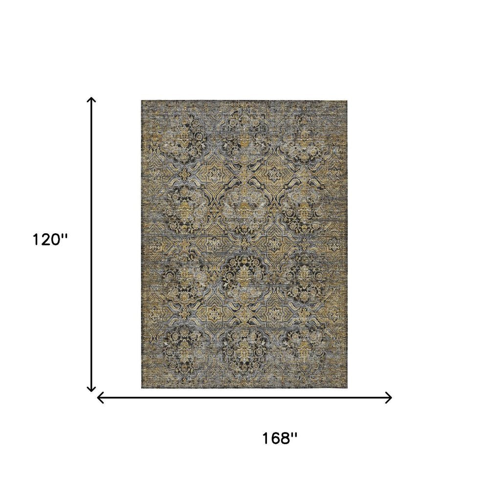 10' X 14' Black And Coffee Floral Washable Indoor Outdoor Area Rug HomeRoots