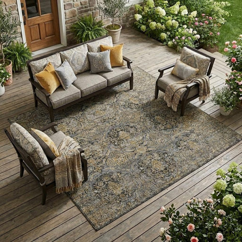 10' X 14' Black And Coffee Floral Washable Indoor Outdoor Area Rug HomeRoots