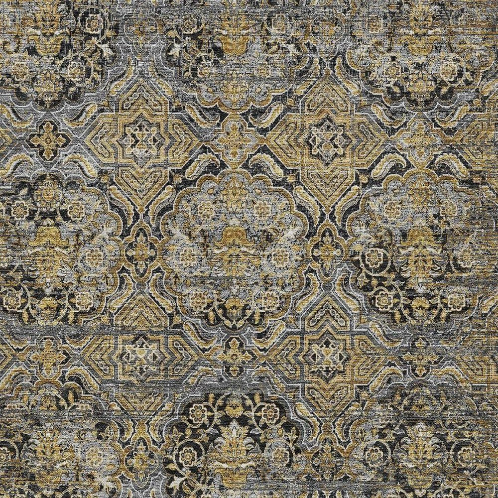 10' X 14' Black And Coffee Floral Washable Indoor Outdoor Area Rug — view 6