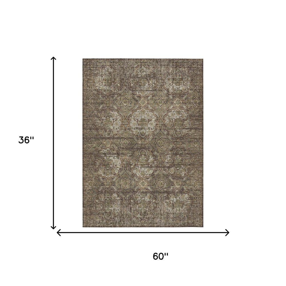 3' X 5' Chocolate And Brown Floral Washable Indoor Outdoor Area Rug HomeRoots
