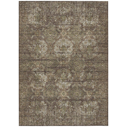 5' X 8' Chocolate And Brown Floral Washable Indoor Outdoor Area Rug