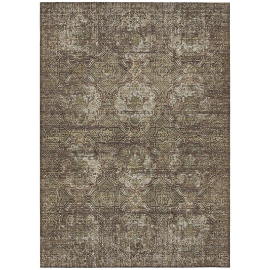 5' X 8' Chocolate And Brown Floral Washable Indoor Outdoor Area Rug