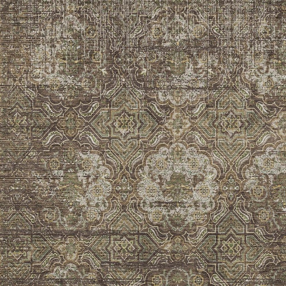 5' X 8' Chocolate And Brown Floral Washable Indoor Outdoor Area Rug — view 6