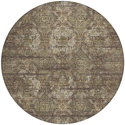 8' Chocolate And Brown Round Floral Washable Indoor Outdoor Area Rug HomeRoots