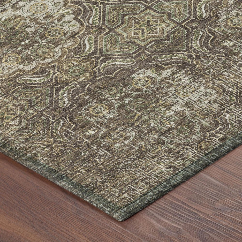 8' Chocolate And Brown Round Floral Washable Indoor Outdoor Area Rug — view 3