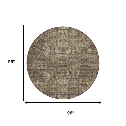 8' Chocolate And Brown Round Floral Washable Indoor Outdoor Area Rug HomeRoots