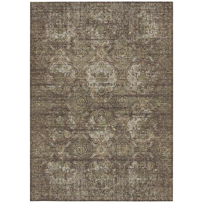 8' X 10' Chocolate And Brown Floral Washable Indoor Outdoor Area Rug