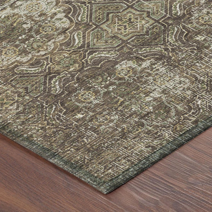 8' X 10' Chocolate And Brown Floral Washable Indoor Outdoor Area Rug