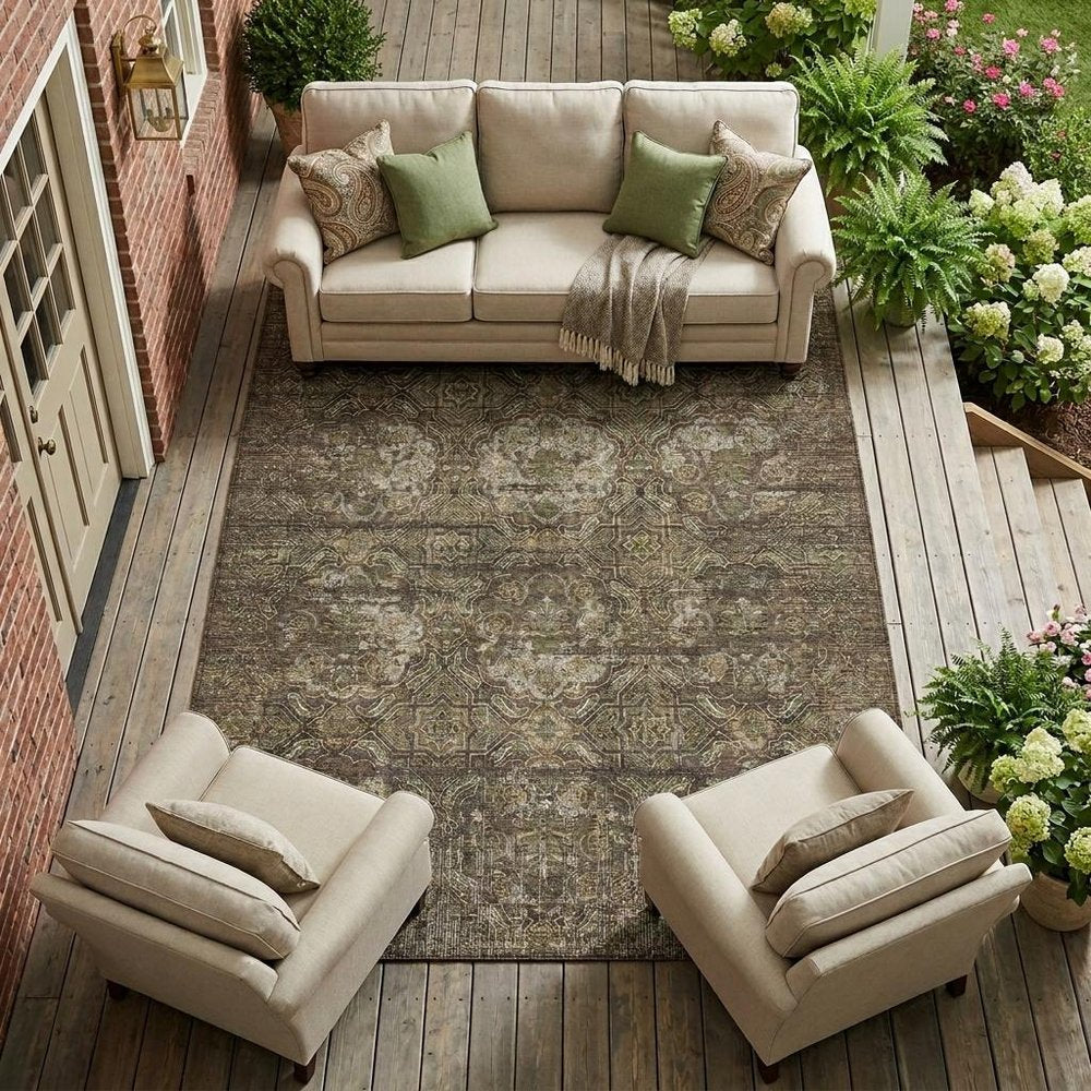 8' X 10' Chocolate And Brown Floral Washable Indoor Outdoor Area Rug HomeRoots