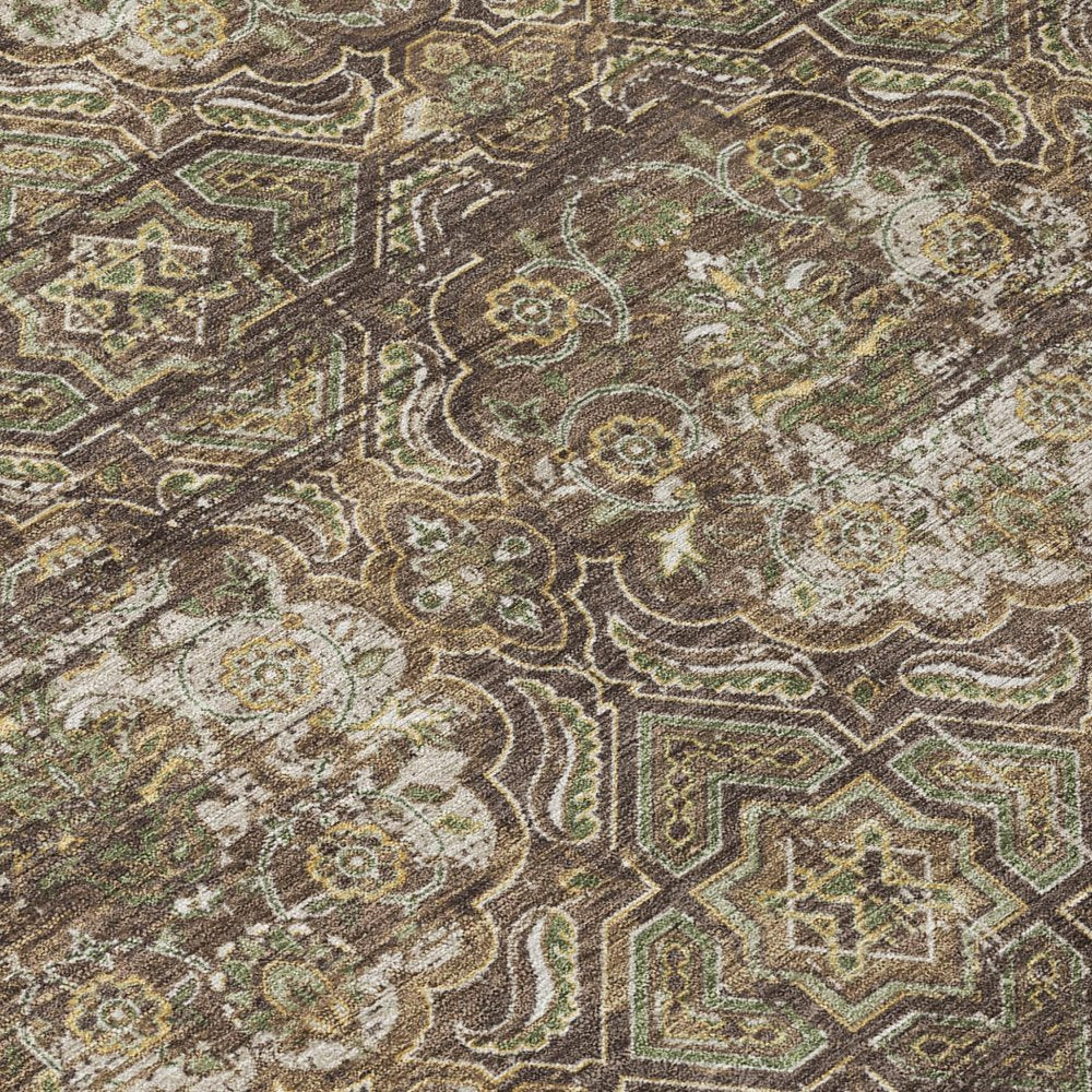 8' X 10' Chocolate And Brown Floral Washable Indoor Outdoor Area Rug — view 3