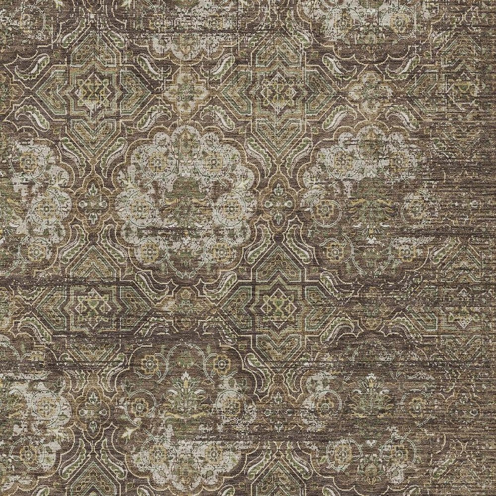 8' X 10' Chocolate And Brown Floral Washable Indoor Outdoor Area Rug — view 6