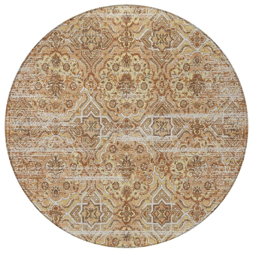 8' Copper And Purple Round Floral Washable Indoor Outdoor Area Rug — view 6