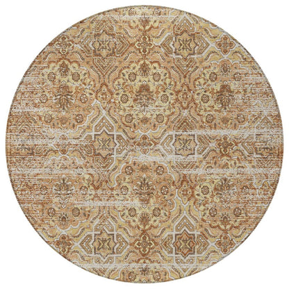 8' Copper And Purple Round Floral Washable Indoor Outdoor Area Rug HomeRoots